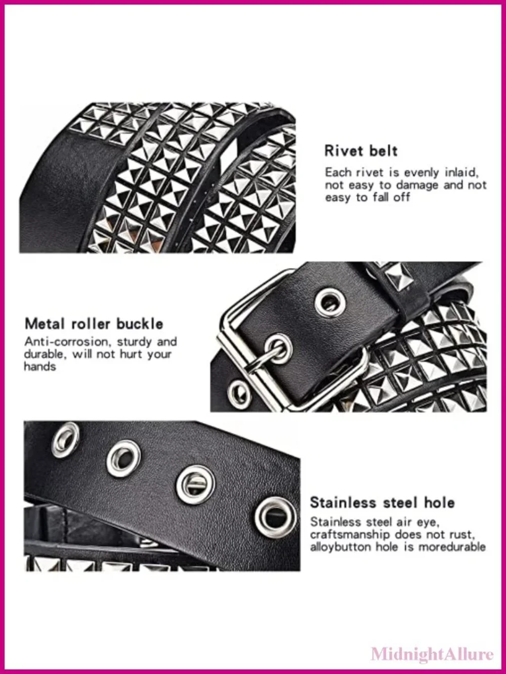 Faux Leather Punk Belt with Silver Pyramid Rivets Adjustable